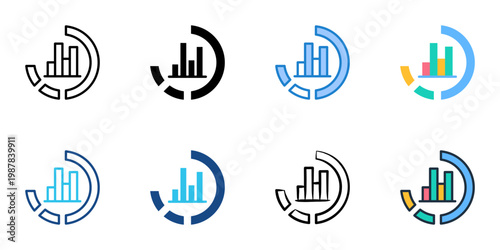 Progress chart icons set multiple style collection. Editable stroke 
