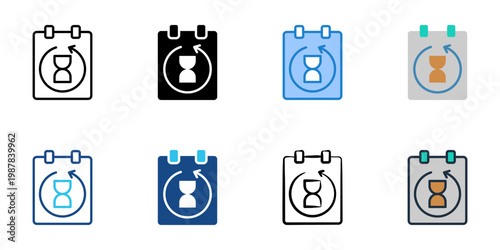 Weekly schedule icons set multiple style collection. Editable stroke 
