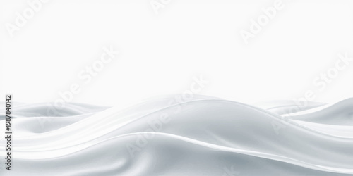 A luxury white silk fabric background with soft flowing waves of smooth satin texture and light blue curves forming a graceful textile design pattern