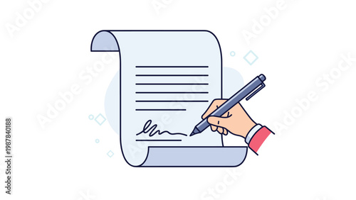 Human hand signing a legal document with a pen emphasizes contract agreement business deals and official certification process.