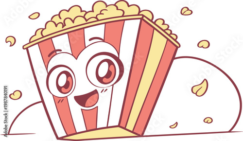 Happy popcorn character with arms and legs, dancing and celebrating, conveying joy.