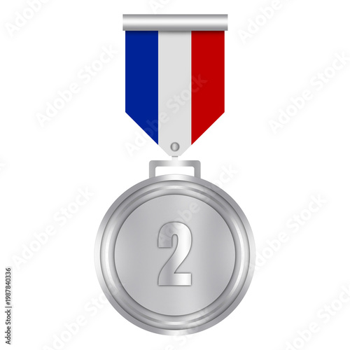Luxury Silver Number 2 Medal with Ribbon on Transparent Background – Second Place Winner Award Badge for School Graduation, Sports and Corporate Awards, Certficate Seal, Achievement Medal Clip Art 