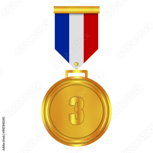 Luxury Bronze Number 3 Medal with Ribbon on Transparent Background – Third Place Winner Award Badge for School Graduation, Sports and Corporate Awards, Certficate Seal, Achievement Medal Clip Art 