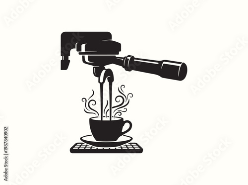 Black silhouette of a coffee machine component in action for use in operational procedure manuals and maintenance guides for industrial espresso equipment