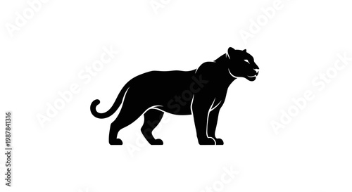 Black Panther Silhouette Standing Isolated on White Background