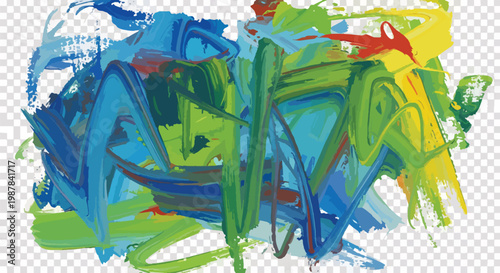 Vibrant abstract painting with colorful brushstrokes.