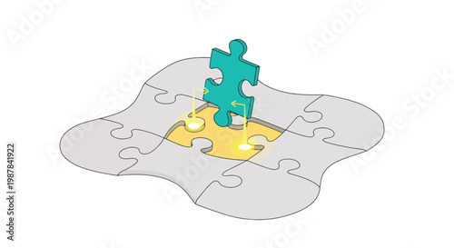A puzzle piece being placed into a jigsaw.