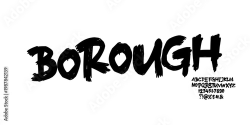 Bold Hand Drawn Font Uppercase Number Symbol. Rough Brush Typography with Sharp Repeated Stroke Ends. Raw Lettering Style. Decorative serif vintage modern concept vector illustration.