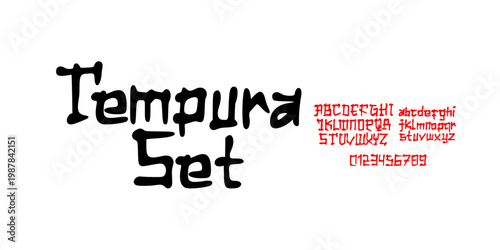 Elegant Hand Drawn Font Uppercase Lowercase Number. Rounded Sleek Brush Typography with Japanese Style. Creative Smooth Lettering. Decorative serif vintage modern concept vector illustration.