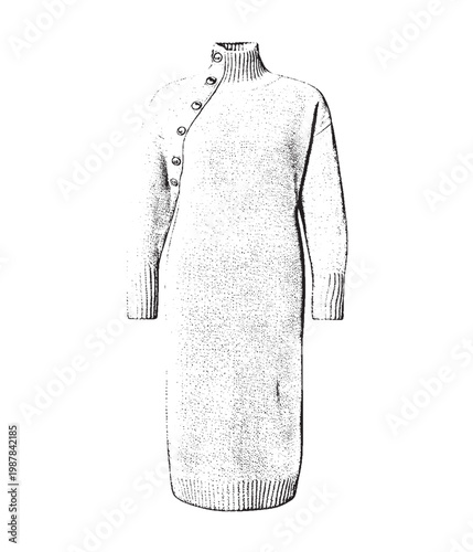 Minimalist Asymmetric Button-Neck Midi Sweater Dress