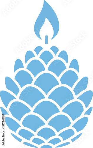 Blue Pinecone with Flame Icon Vector Illustration