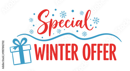 Winter offer, special deal, holiday promotion, seasonal sale, gift icon, festive text