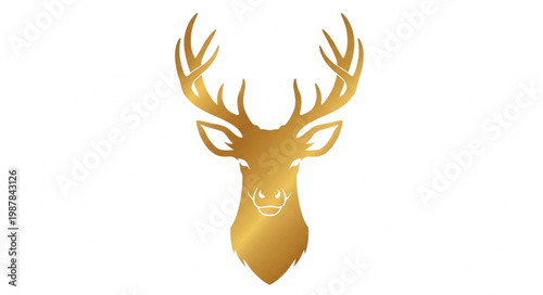 Golden Deer Head Silhouette with Antlers.