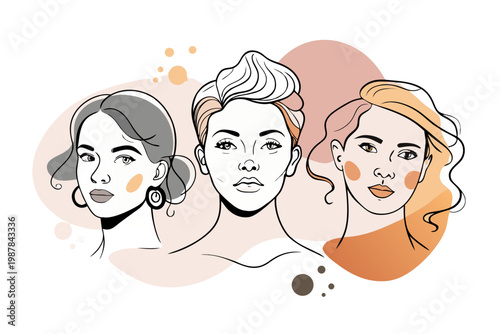 Stylish diverse women portraits radiates modern feminine energy, artistic expression, and elegant confidence