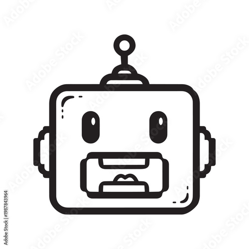 A robot vacuum cleaner with a joyful face cleaning the floor happily Vector