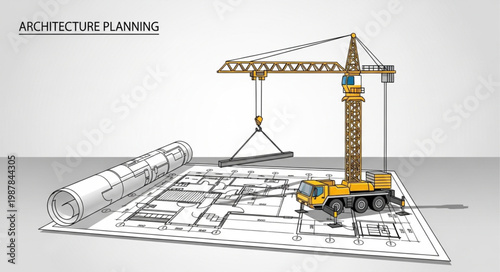Architectural Crane Blueprint Planning.