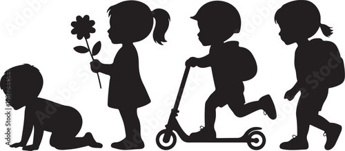 Vector silhouette of children. 2