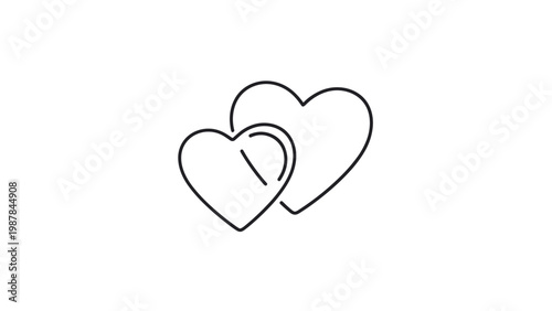 Two simple black line art hearts overlapping each other in a clean minimalist style representing love romance or a relationship.
