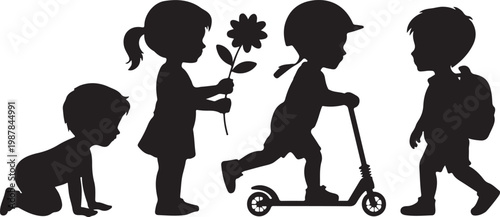 Vector silhouette of children. 2