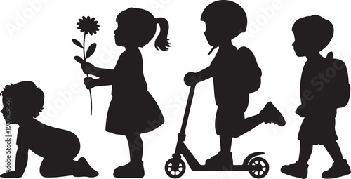 Vector silhouette of children. 2