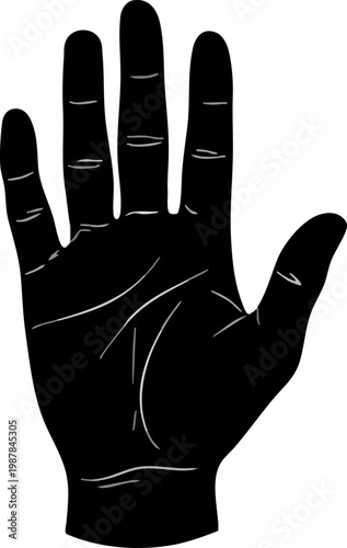 Black Hand Silhouette with Palmistry Lines Illustration