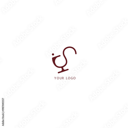 Abstract letter S logo with wine glass and plate icon, minimal pairing design concept for restaurant or winery.