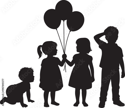 Vector silhouette of children.