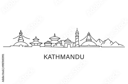 Flat Design one line without breaking the Kathmandu city