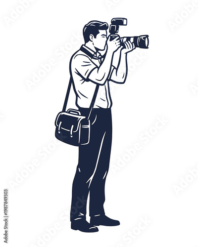 Vintage Style Illustration of a Professional Photographer with Camera