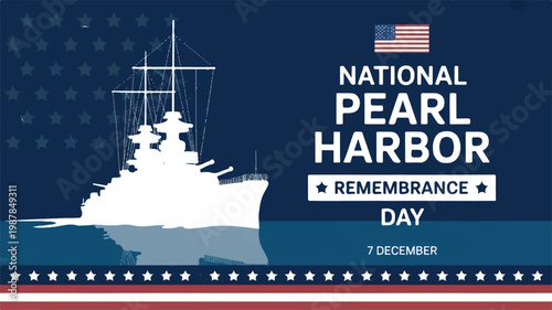 Pearl Harbor Remembrance Day Memorial Tribute Patriotic American Flag and Battleship Design
