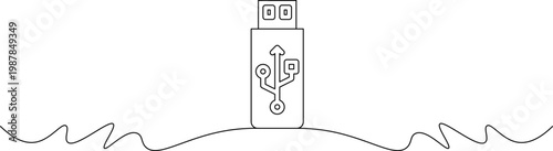 A simple line drawing of a USB flash drive standing upright on a wavy surface