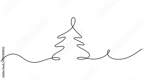 Continuous Line Drawing of a Christmas Tree with Wavy Lines