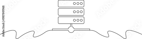 A simple line drawing of a computer server or data storage system connected to the ground with wavy lines on either side
