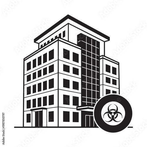 Apartment building with bicycle parked in front on a quiet street Vector