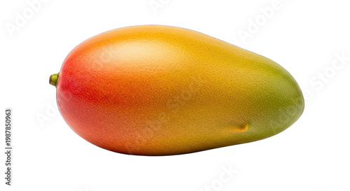 A vibrant ripe mango isolated on transparent background showcasing its colorful skin and smooth texture