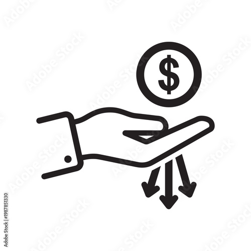 A black and white illustration of a dollar sign made of scissors with a magnifying glass Vector