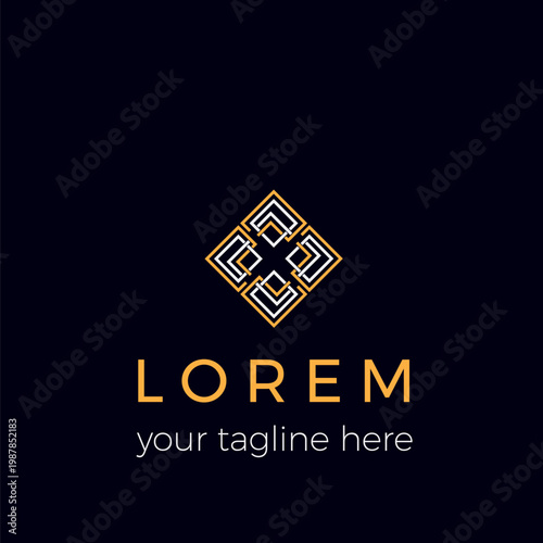 Geometric network logo with a beautiful, artistic and luxurious combination of white and gold threads or lines.