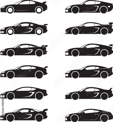 Black silhouette of race cars. Sports symbols isolated