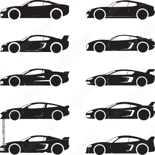 Black silhouette of race cars. Sports symbols isolated