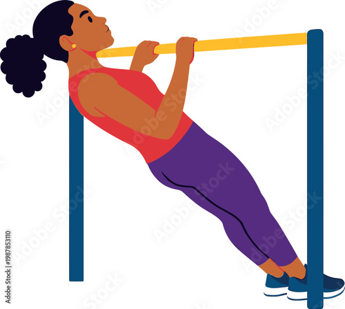 Woman Performing Inverted Rows Pull Up Strength Exercise