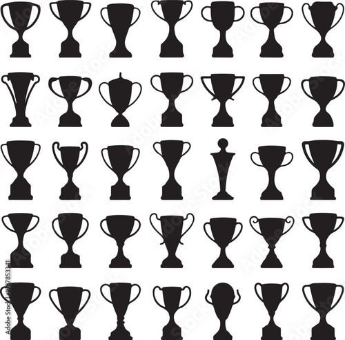 Black silhouettes of trophy cup, vector illustration