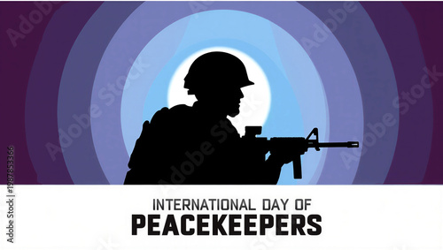 Silhouette of a soldier holding a rifle for international day of peacekeepers celebration graphic design
