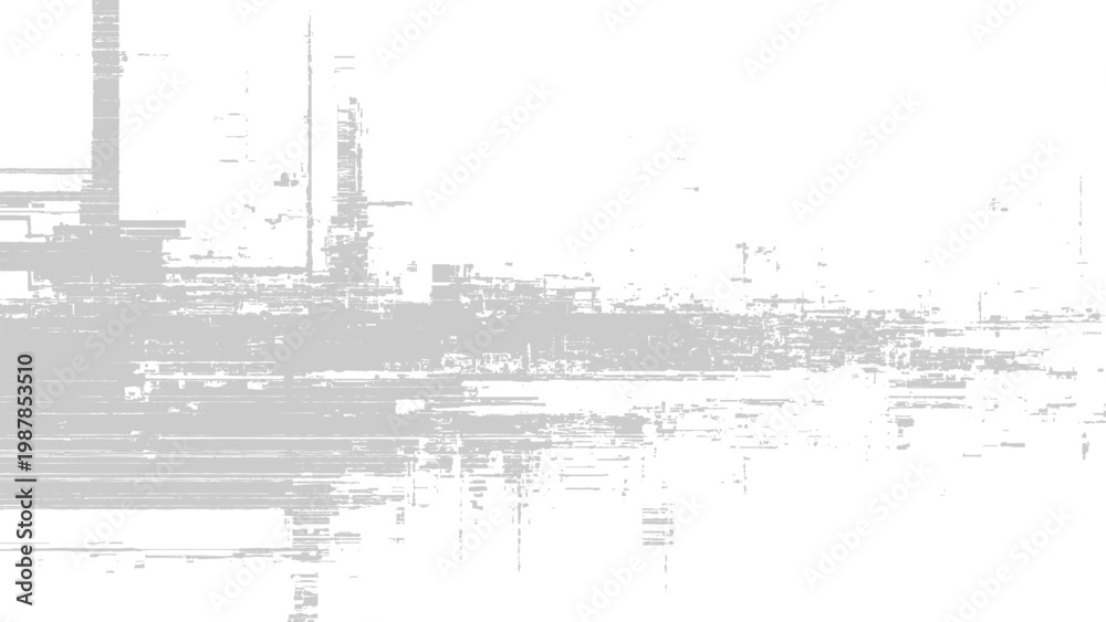 Fototapeta premium Glitchy distorted digital image with grey pixels and lines on white background