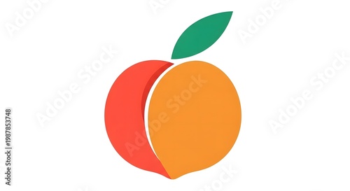Colorful abstract peach fruit logo with green leaf design