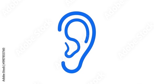 Blue minimalist ear icon on white background