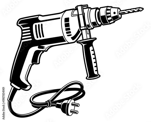 Professional power drill with electrical cord for heavy construction work tasks