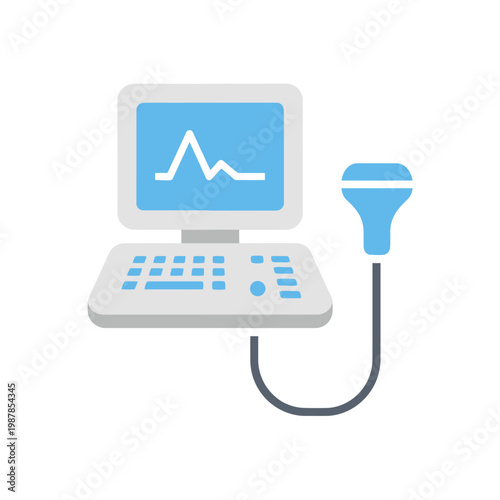 Ultrasound Machine Flat Illustration for Medical Examination and Diagnostic Imaging