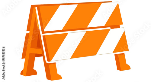 Bright orange striped road barrier used for signaling construction site safety