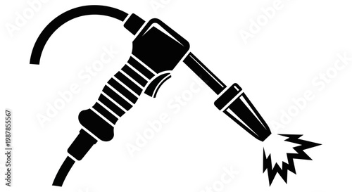 Black and white icon of a professional metal welding torch