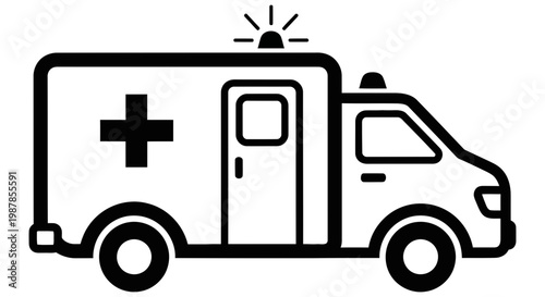 Simple black and white ambulance icon for medical emergency services